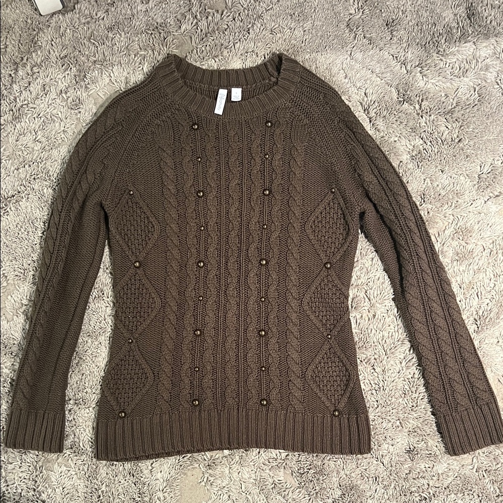 Relativity Taupe Cable Knit Sweater,Small